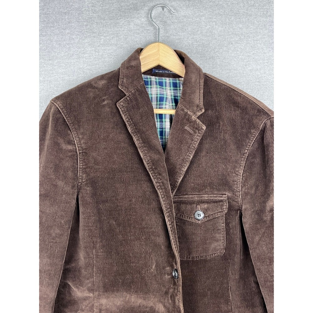 Lands End Brown Corduroy Blazer Plaid Lined‎ 3 Button Field Jacket Mens 42 Reg